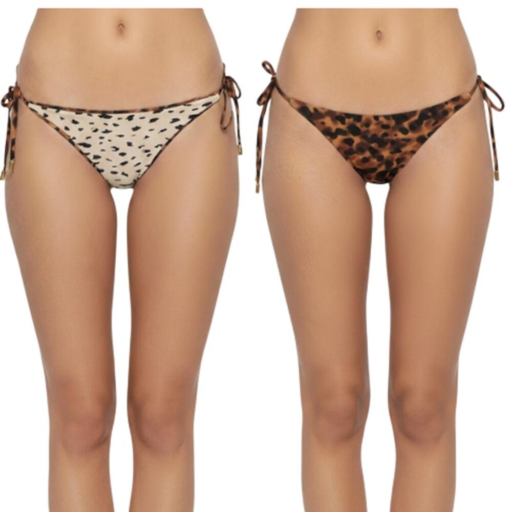 PQ Pilyq Wild Heart Reversible Tie Side Bikini Bottom Animal Print Large NWT